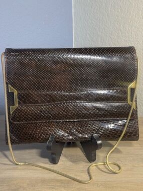 Vintage Barron John Munich Germany Python Clutch Gold Serpentine Chain